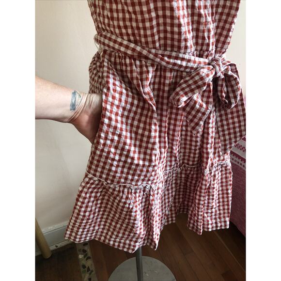 NWT Crown & Ivy One Shoulder Gingham Midi Dress Size 14 Red White Belted Lined - Picture 4 of 8